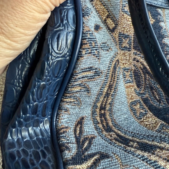 NWOT SHARIF 1827 Blue Tapestry Tote Satchel Handbag Croc Embossed Vintage - Picture 13 of 16